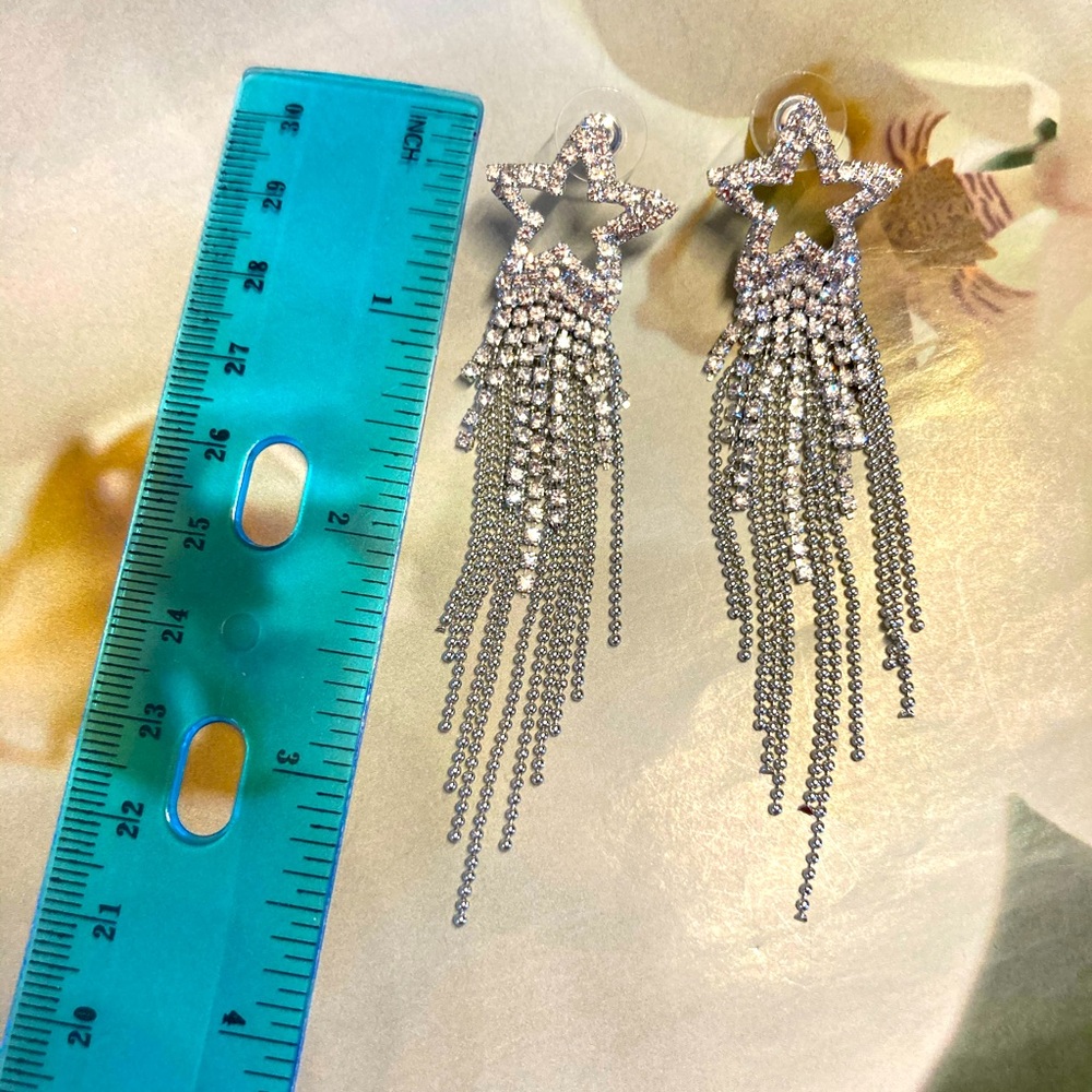 π Silver Tone Rhinestone Star βοΈ Earrings - Picture 4 of 5